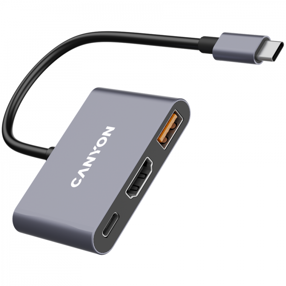 Canyon DS-4 3-in-1 USB-C Portable Hub Grey
