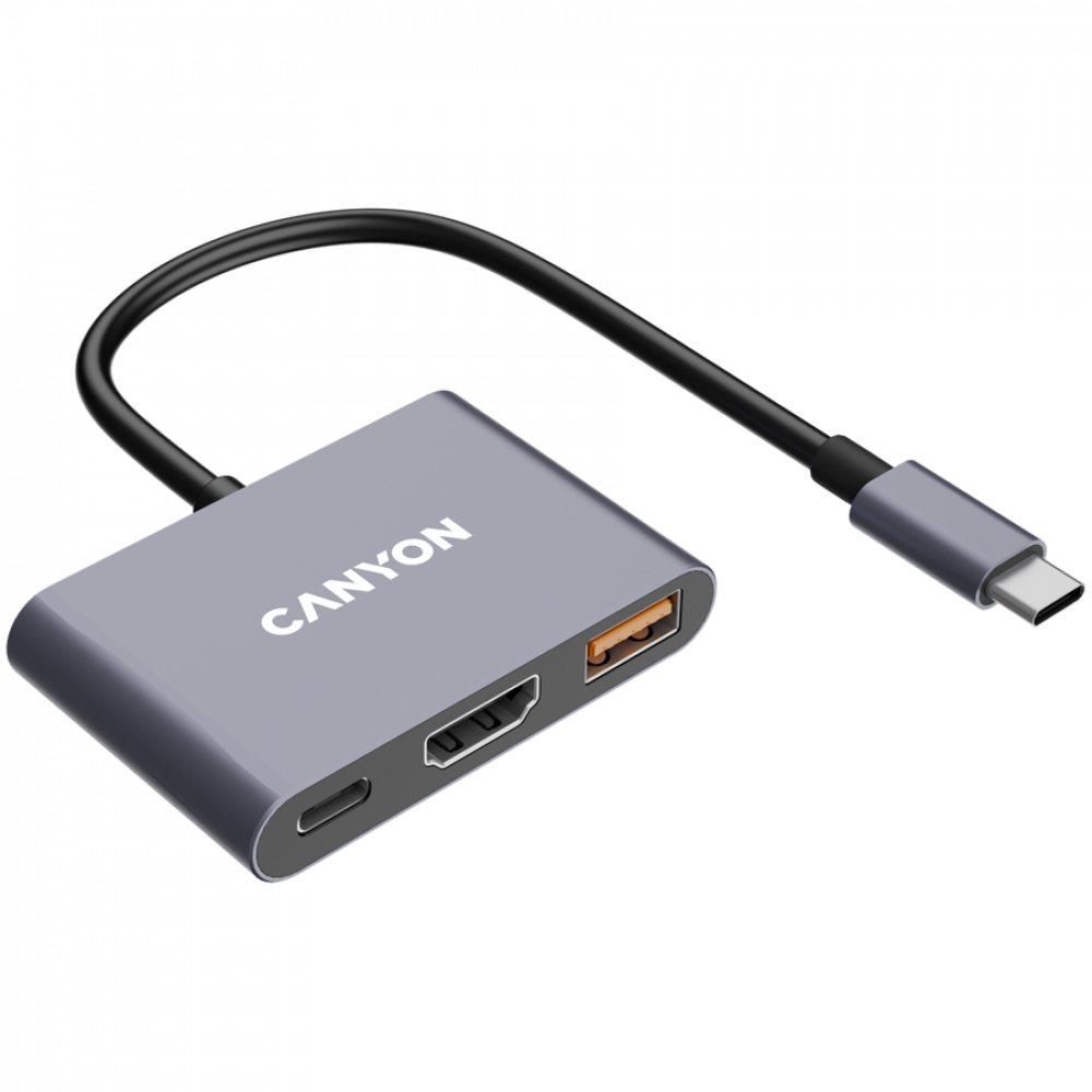 Canyon DS-4 3-in-1 USB-C Portable Hub Grey