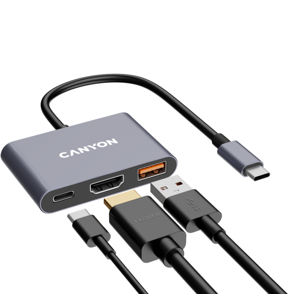 Canyon DS-4 3-in-1 USB-C Portable Hub Grey