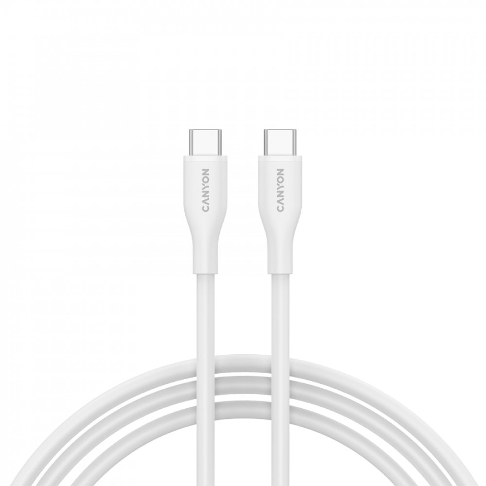 Kabel silikonowy USB-C - USB-C 60W 1m do ładowania Canyon CC60SC10 biały