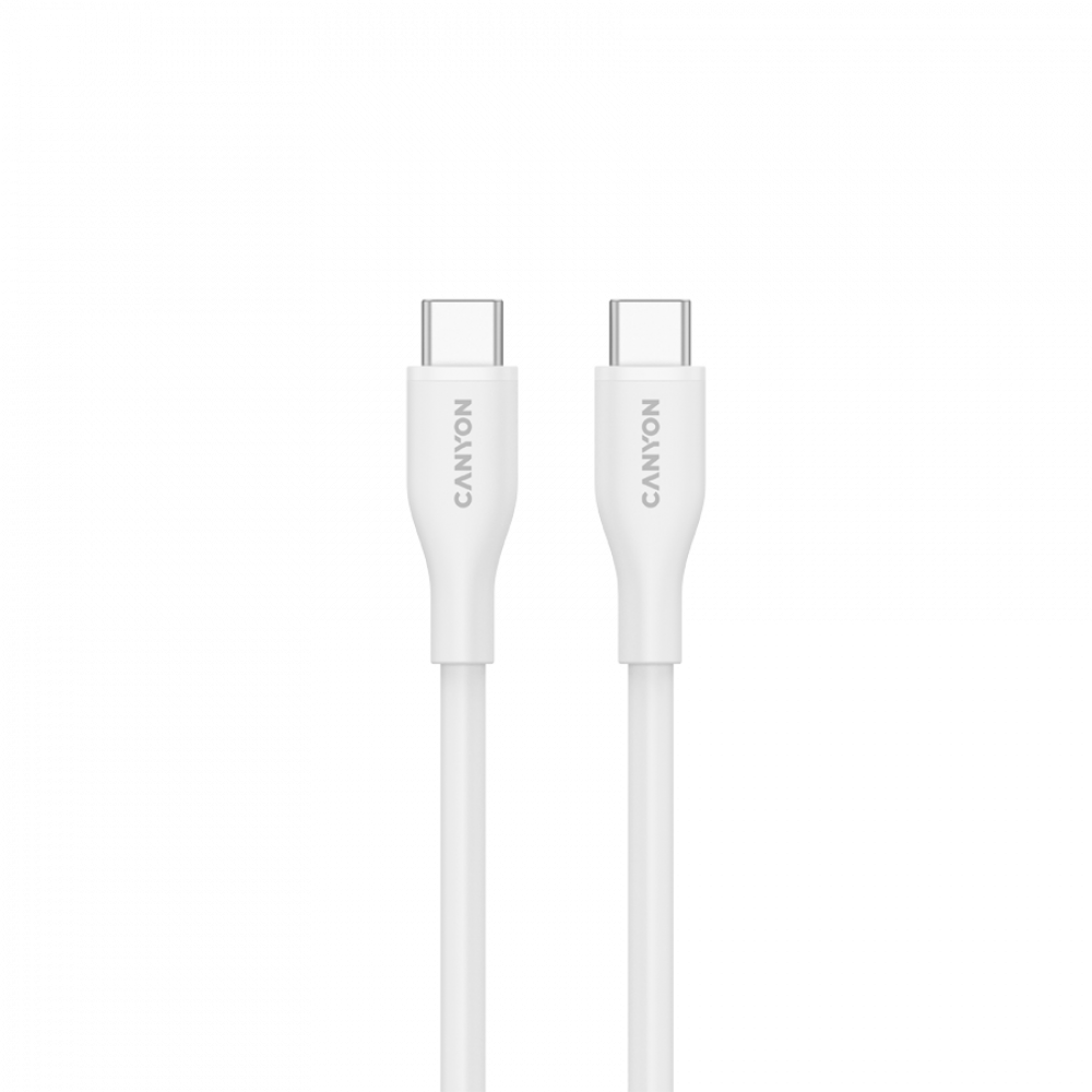 Kabel silikonowy USB-C - USB-C 60W 1m do ładowania Canyon CC60SC10 biały