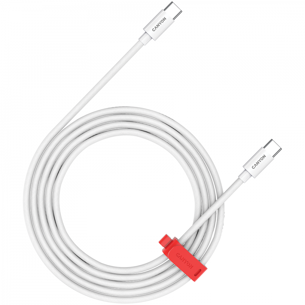 Kabel USB-C - USB-C 100W pleciony 1.2m Canyon CC100AB biały