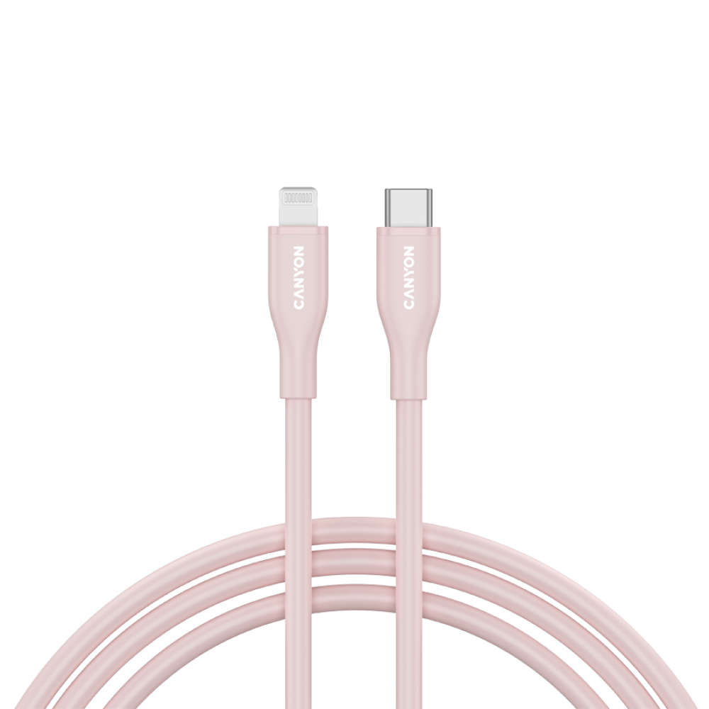 Kabel C-L 60W MFI 1m silikonowy Canyon CLNM60 różowy