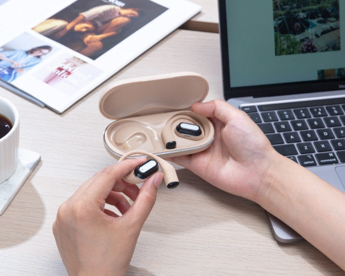 Słuchawki bezprzewodowe nie zatykają ucha 50h i ENC Canyon OnFlow 12 beżowe