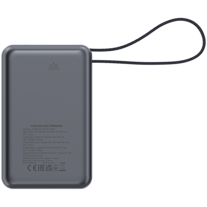 Power bank 20000 mAh PD 65W with cable Canyon OnPower 600 graphite