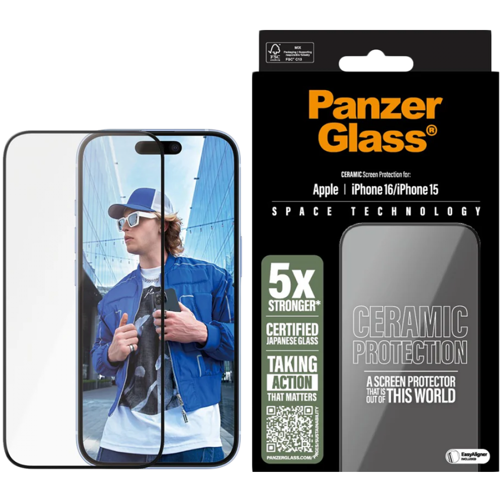 Szkło ochronne PANZERGLASS do iPhone 15 i 16 czarne