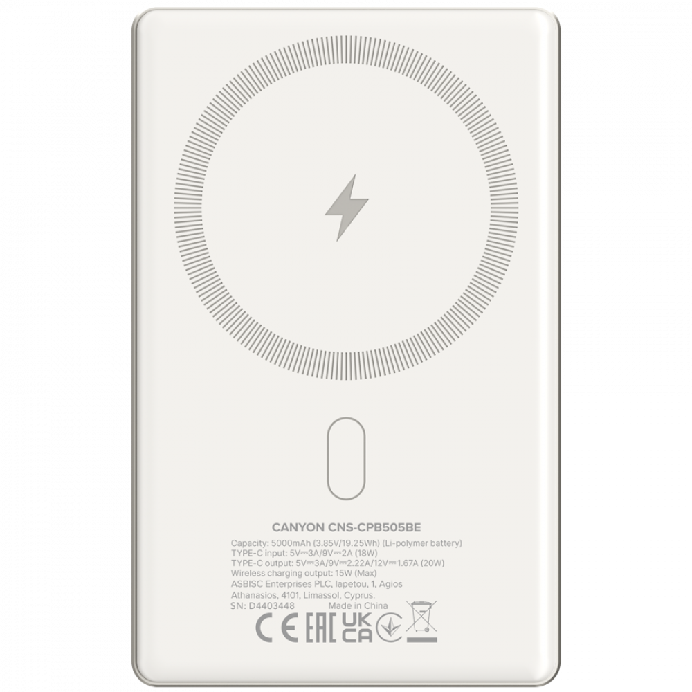 Powerbank Magsafe 5000 mAh PD20W slim Canyon OnPower 505 beige