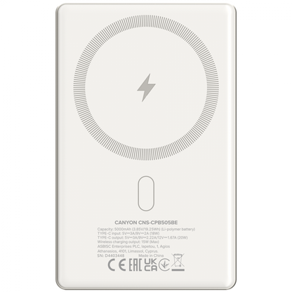 Powerbank Magsafe 5000 mAh PD20W slim Canyon OnPower 505 beige