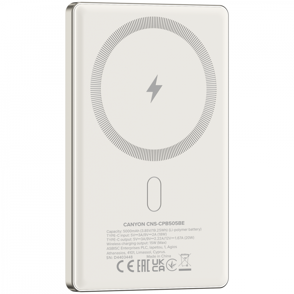 Powerbank Magsafe 5000 mAh PD20W slim Canyon OnPower 505 beige
