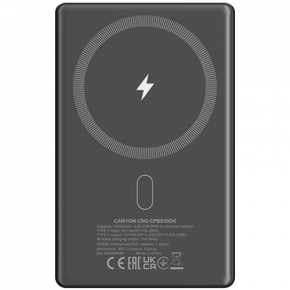 Powerbank 10000 mAh PD20W slim Magsafe Canyon OnPower 510 szary