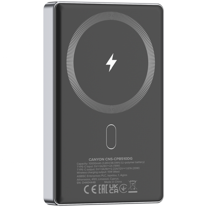 Powerbank 10000 mAh PD20W slim Magsafe Canyon OnPower 510 szary