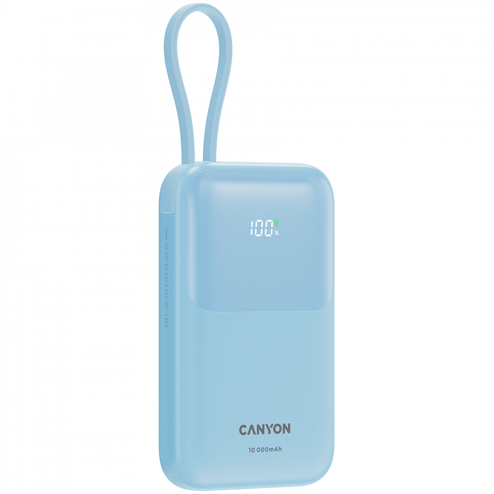 Powerbank 10000 mAh PD 22.5W mit Kabel Canyon OnPower 101 blau