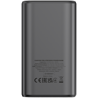 Powerbank 10000 mAh PD 30W TFT tragbar Canyon OnPower 130 Graphit