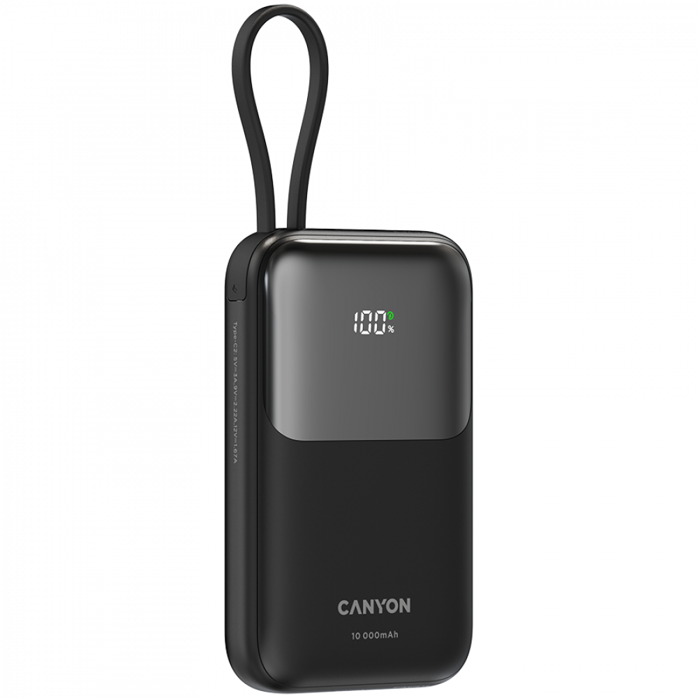 Powerbank 10000 mAh PD 22.5W mit Kabel Canyon OnPower 101 schwarz