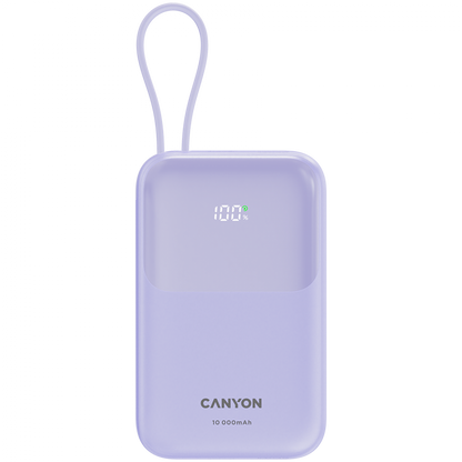 Powerbank 10000 mAh PD 22.5W mit Kabel Canyon OnPower 101 lila
