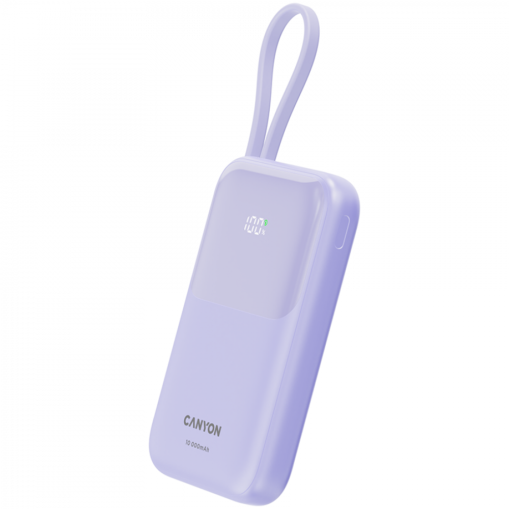 Powerbank 10000 mAh PD 22.5W mit Kabel Canyon OnPower 101 lila
