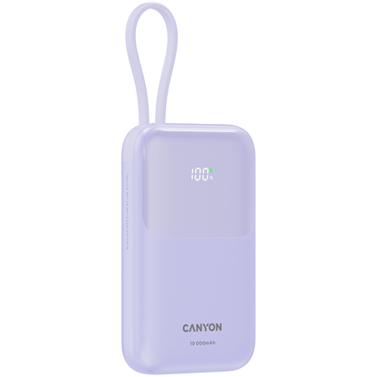 Powerbank 10000 mAh PD 22.5W mit Kabel Canyon OnPower 101 lila