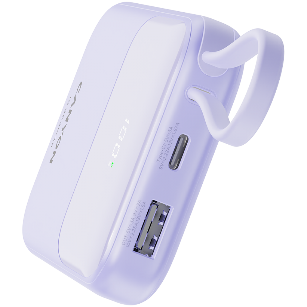 Powerbank 10000 mAh PD 22.5W mit Kabel Canyon OnPower 101 lila