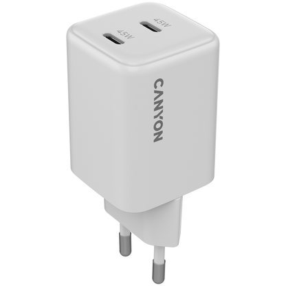 Canyon CU45AC 45W 2xPD UK GaN Wall Charger White