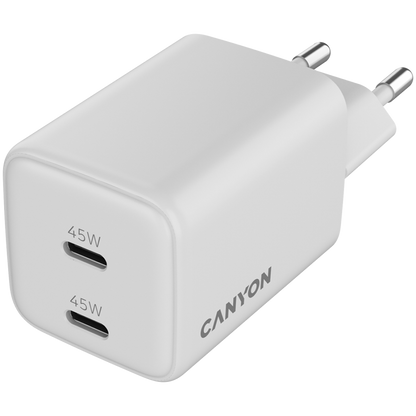 Canyon CU45AC 45W 2xPD UK GaN Wall Charger White