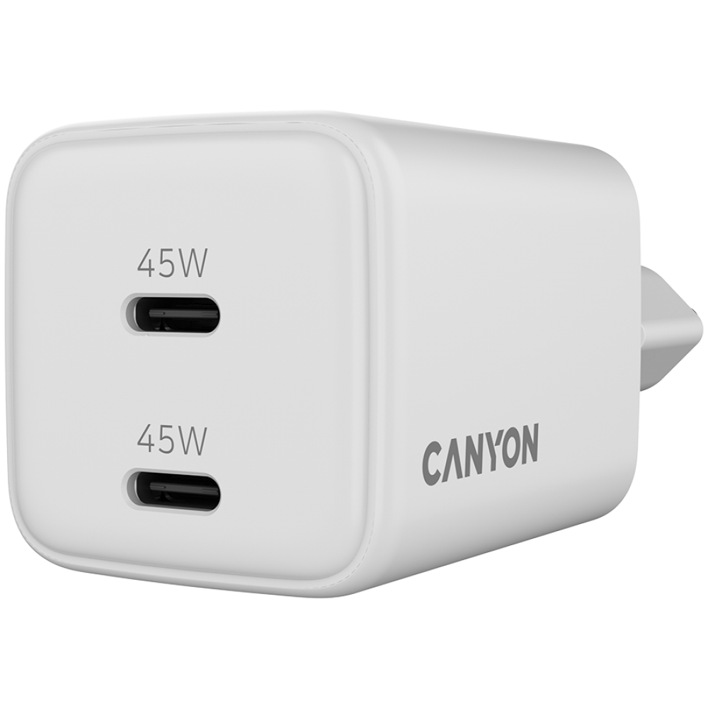 Canyon CU45AC 45W 2xPD UK GaN Wall Charger White