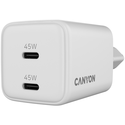 Canyon CU45AC 45W 2xPD UK GaN Wall Charger White