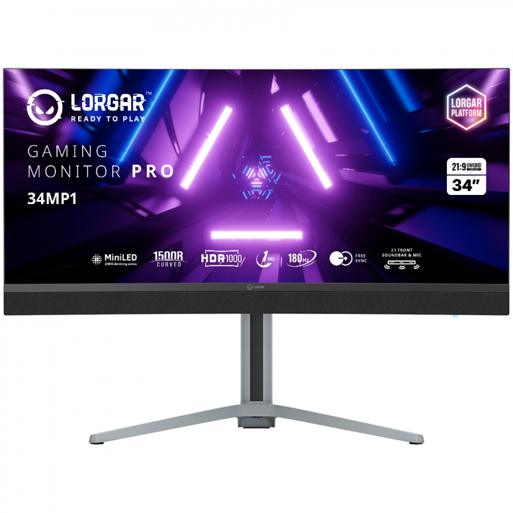 34'' UWQHD 3440x1440 Curved Lorgar Gaming Monitor Black