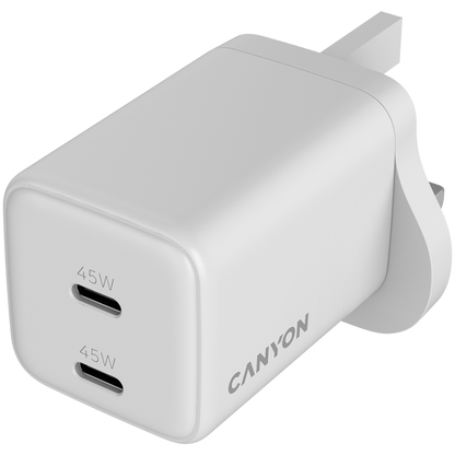 Canyon CU45AC 45W 2xPD UK GaN Wall Charger White