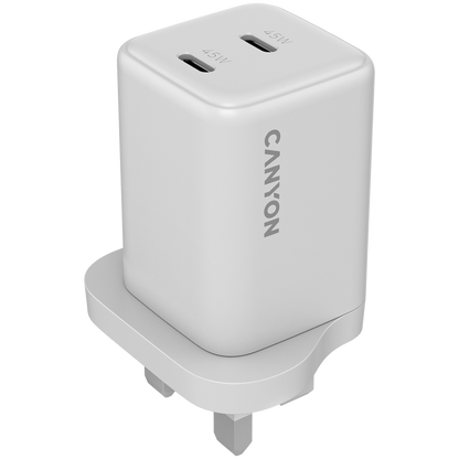 Ładowarka sieciowa GaN 65W 2xPD 1xQC wtyczka UK Canyon CU65ACC biała