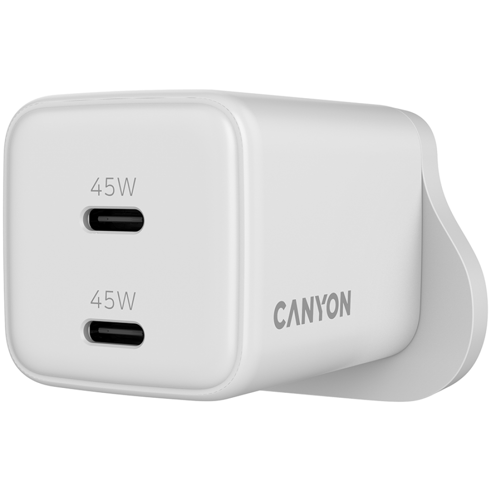 Ładowarka sieciowa GaN 65W 2xPD 1xQC wtyczka UK Canyon CU65ACC biała