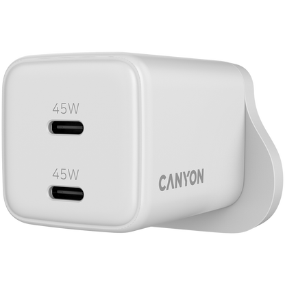 Ładowarka sieciowa GaN 65W 2xPD 1xQC wtyczka UK Canyon CU65ACC biała