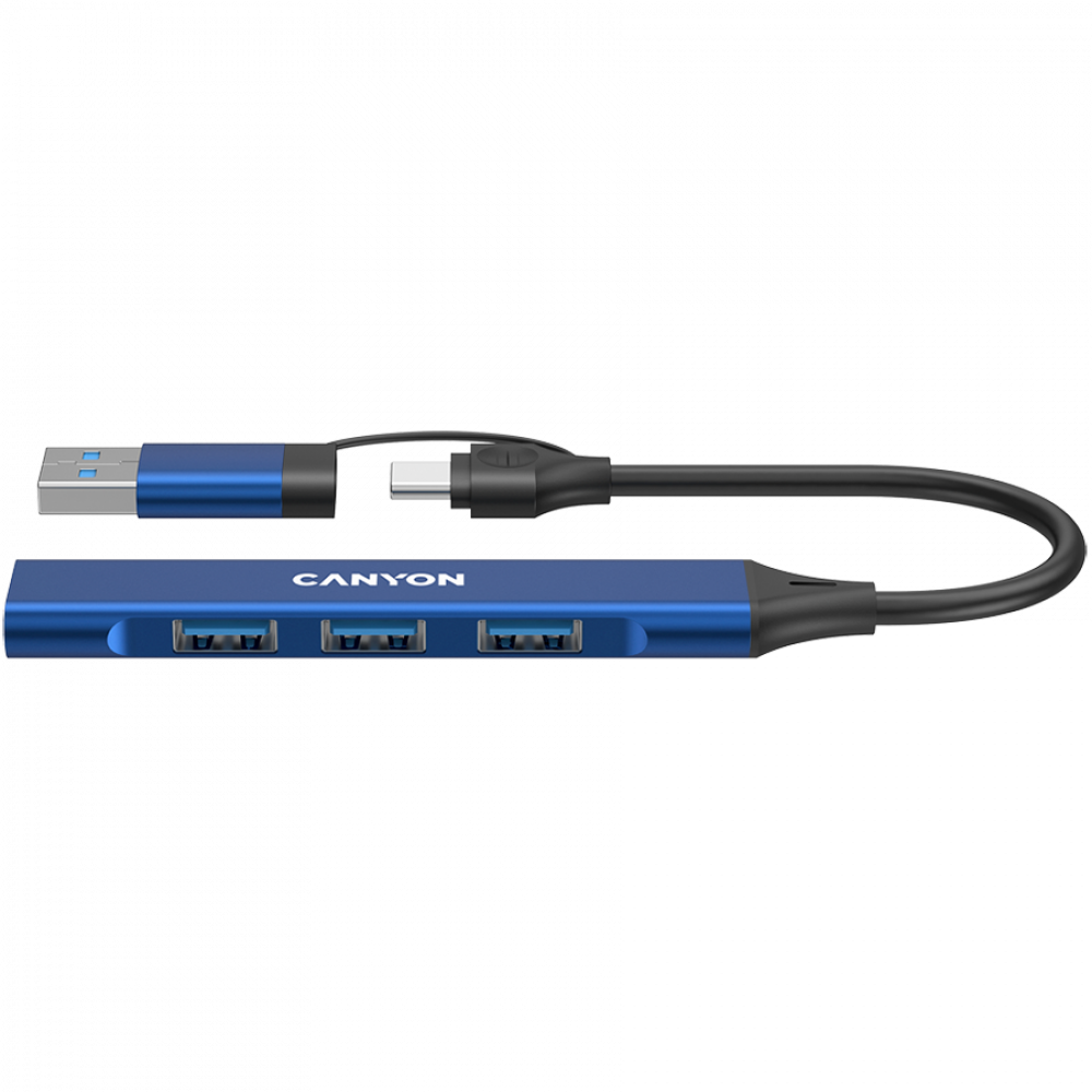 Hub 4 w 1 USB-A/C przenośny Canyon DS-02 niebieski