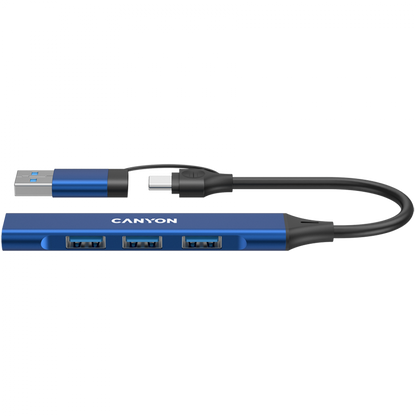Hub 4 w 1 USB-A/C przenośny Canyon DS-02 niebieski