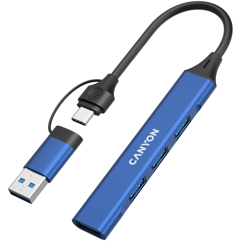 Hub 4 w 1 USB-A/C przenośny Canyon DS-02 niebieski
