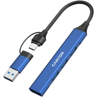 Hub 4 w 1 USB-A/C przenośny Canyon DS-02 niebieski