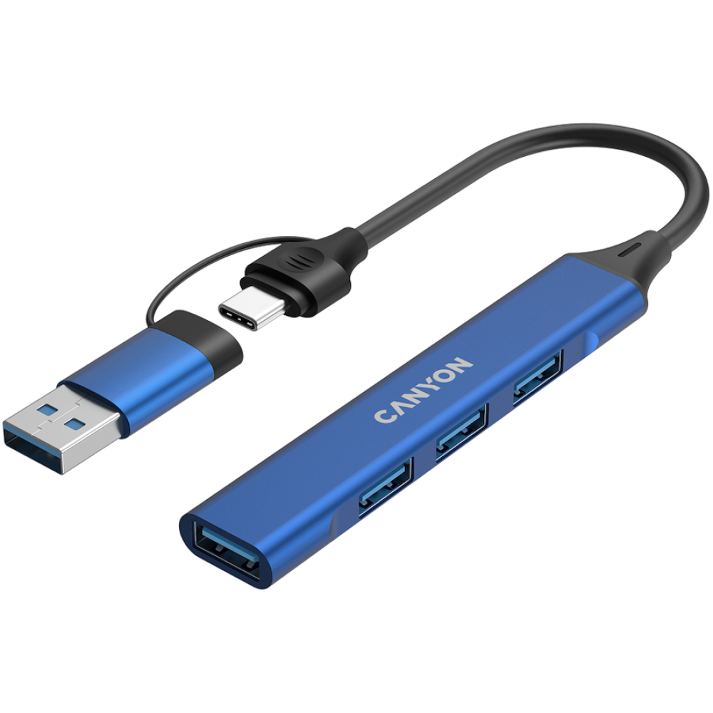 Hub 4 w 1 USB-A/C przenośny Canyon DS-02 niebieski