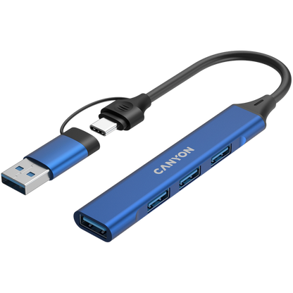 Hub 4 w 1 USB-A/C przenośny Canyon DS-02 niebieski