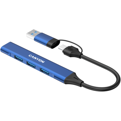 Hub 4 w 1 USB-A/C przenośny Canyon DS-02 niebieski