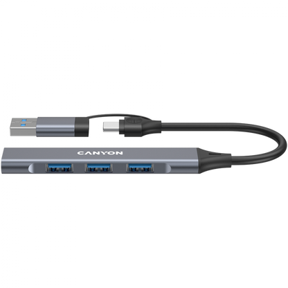 Hub 4 w 1 USB-A/C przenośny Canyon DS-02 szary