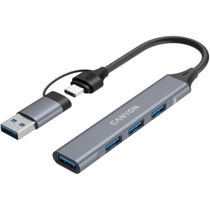 Hub 4 w 1 USB-A/C przenośny Canyon DS-02 szary