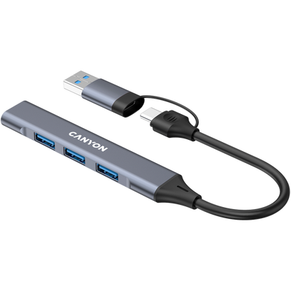 Hub 4 w 1 USB-A/C przenośny Canyon DS-02 szary