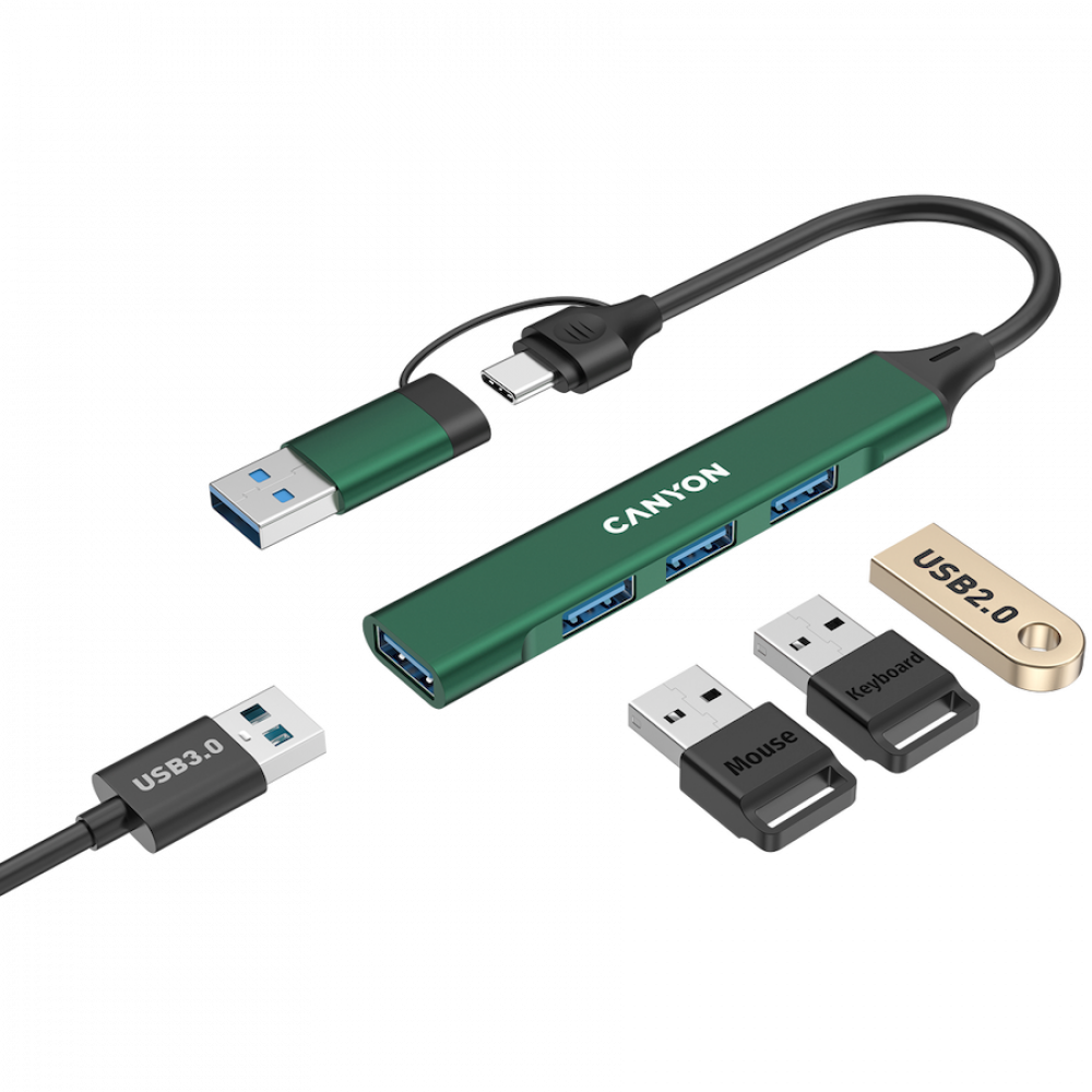 4-in-1 USB-A/C Hub tragbar Canyon DS-02 grün