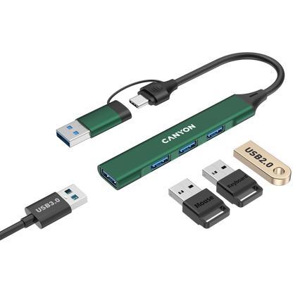 4-in-1 USB-A/C Hub tragbar Canyon DS-02 grün
