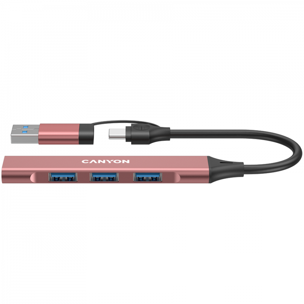 Canyon DS-02 4-in-1 USB-A/C tragbarer Hub, pink