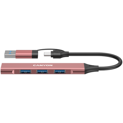 Canyon DS-02 4-in-1 USB-A/C tragbarer Hub, pink