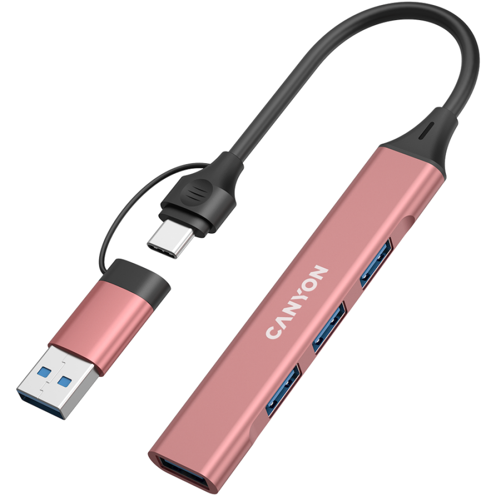 Canyon DS-02 4-in-1 USB-A/C tragbarer Hub, pink