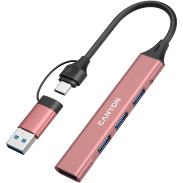 Hub 4 w 1 USB-A/C przenośny Canyon DS-02 różowy