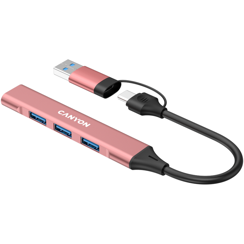 Canyon DS-02 4-in-1 USB-A/C tragbarer Hub, pink