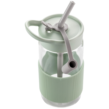 Butelka szklana ze słomką Buydeem CD1017 500 ml pastelowa zielona