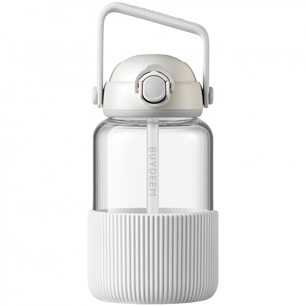 Glasflasche 1 L mit Strohhalm Buydeem DG710 weiß